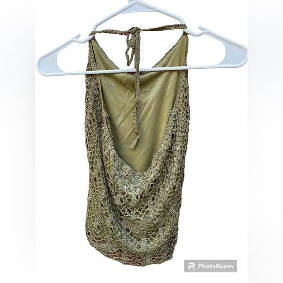 Mermaid top! Green beaded halter top with green and purple beading and mesh M - Picture 2 of 6